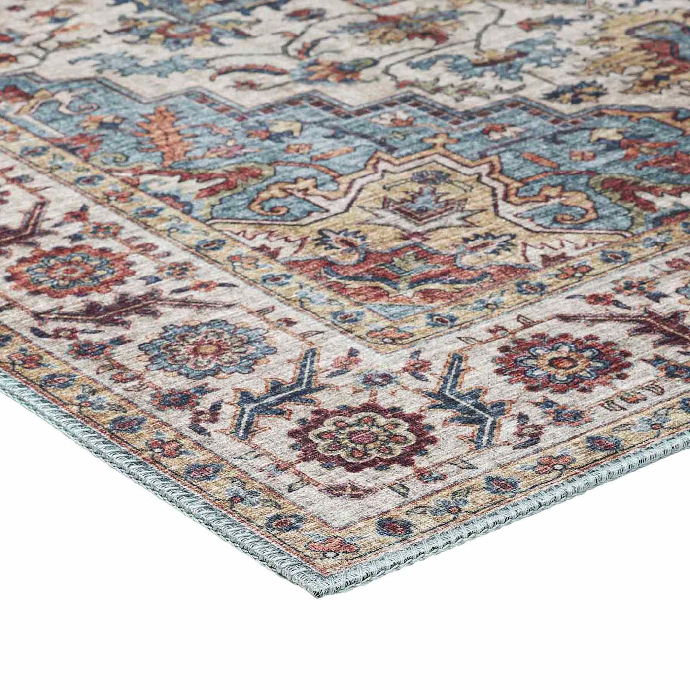 Found & Fable Chenille Printed Vintage Look Blue Medallion Area Rug — detail view 1