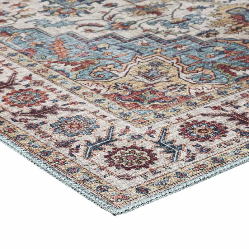 Found & Fable Chenille Printed Vintage Look Blue Medallion Area Rug