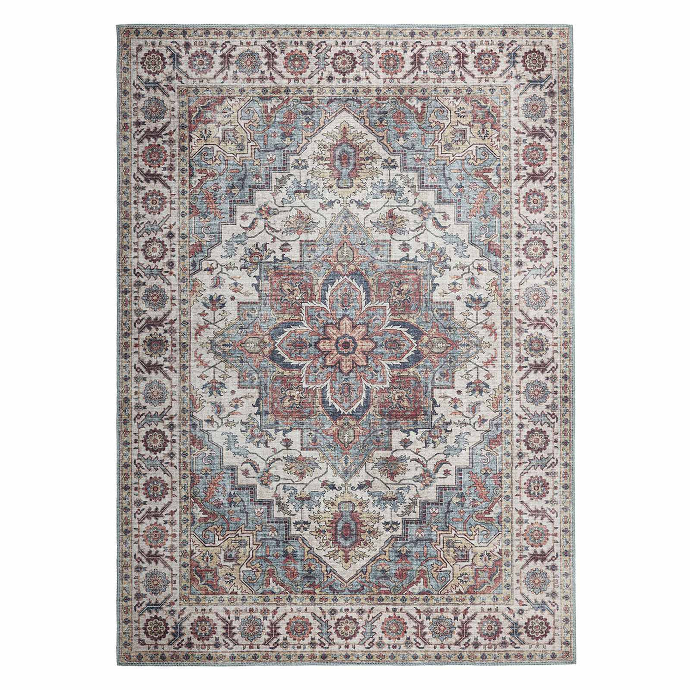 Found & Fable Chenille Printed Vintage Look Blue Medallion Area Rug