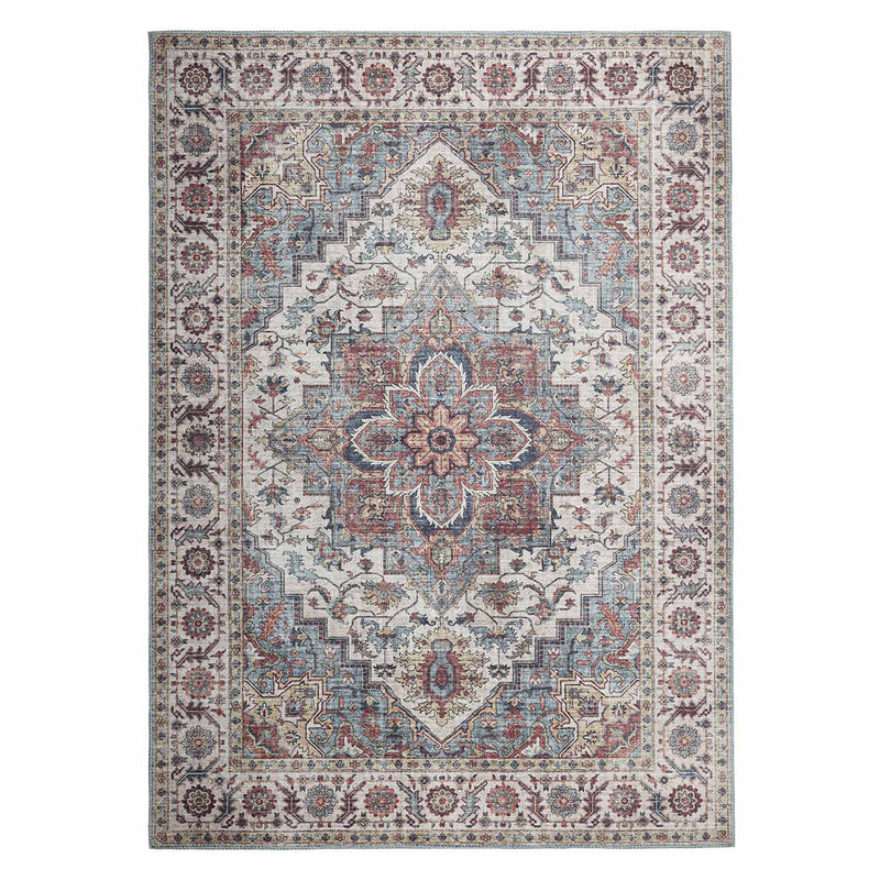 Found & Fable Chenille Printed Vintage Look Blue Medallion Area Rug