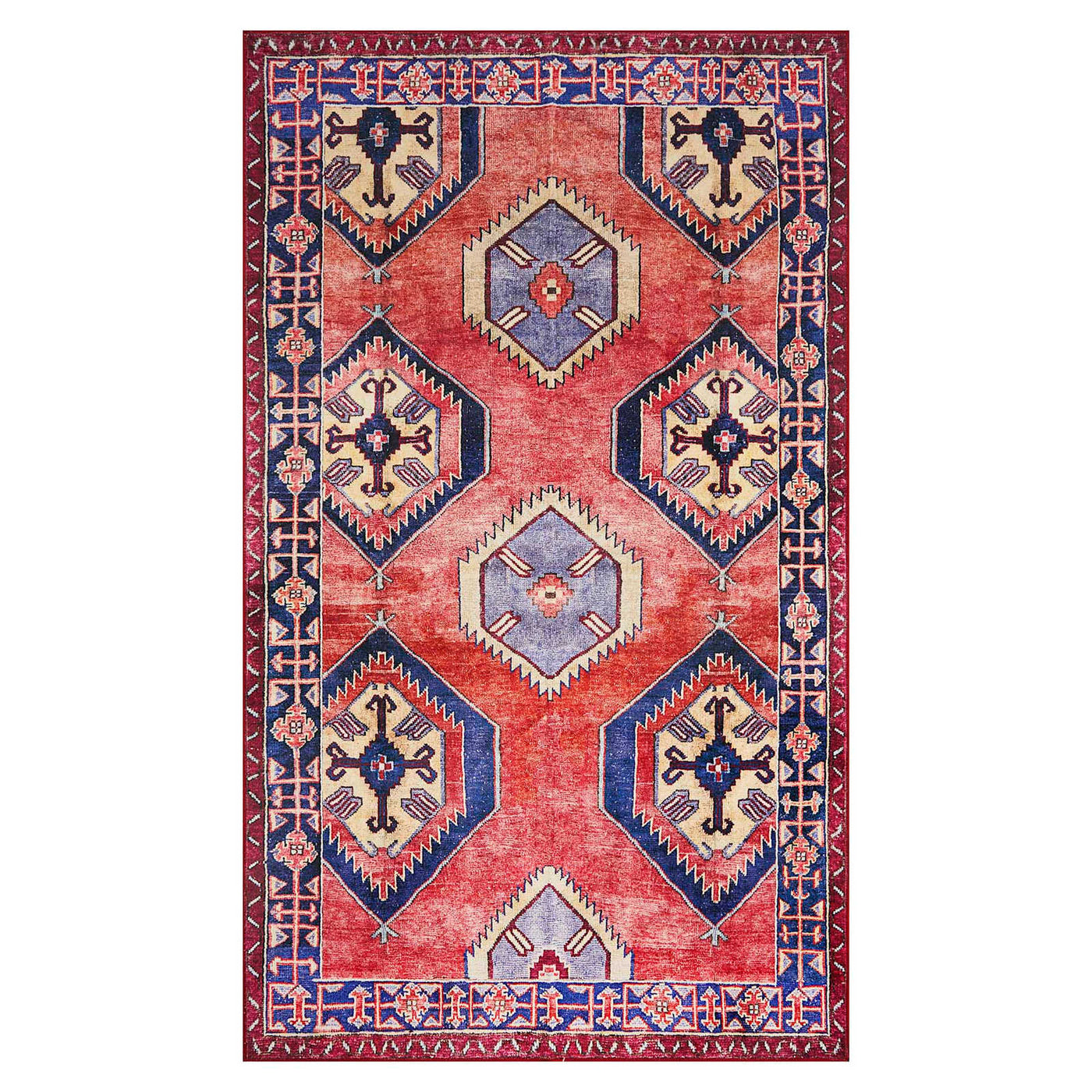 Freya Red Blue Medallion Washable Accent Rug