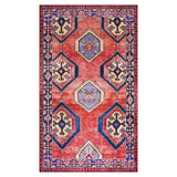 Freya Red Blue Medallion Washable Accent Rug