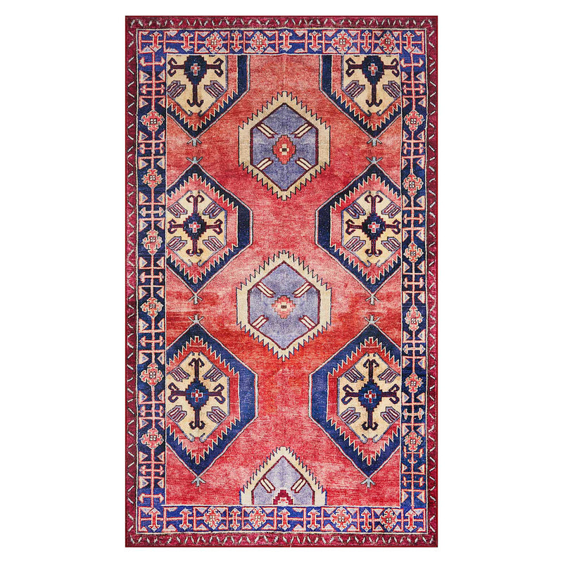 Freya Red Blue Medallion Washable Accent Rug