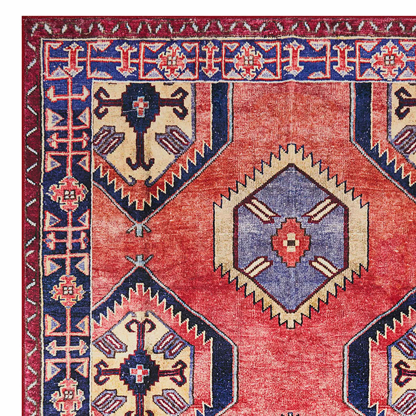 Freya Red Blue Medallion Washable Accent Rug — detail view 1