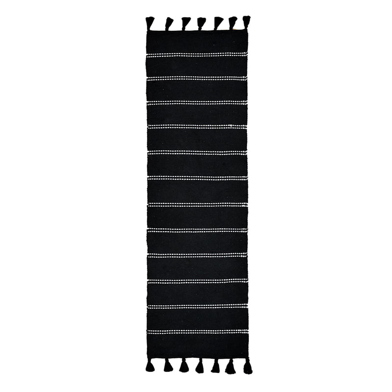 Honeybloom Woven Black Striped Runner Rug