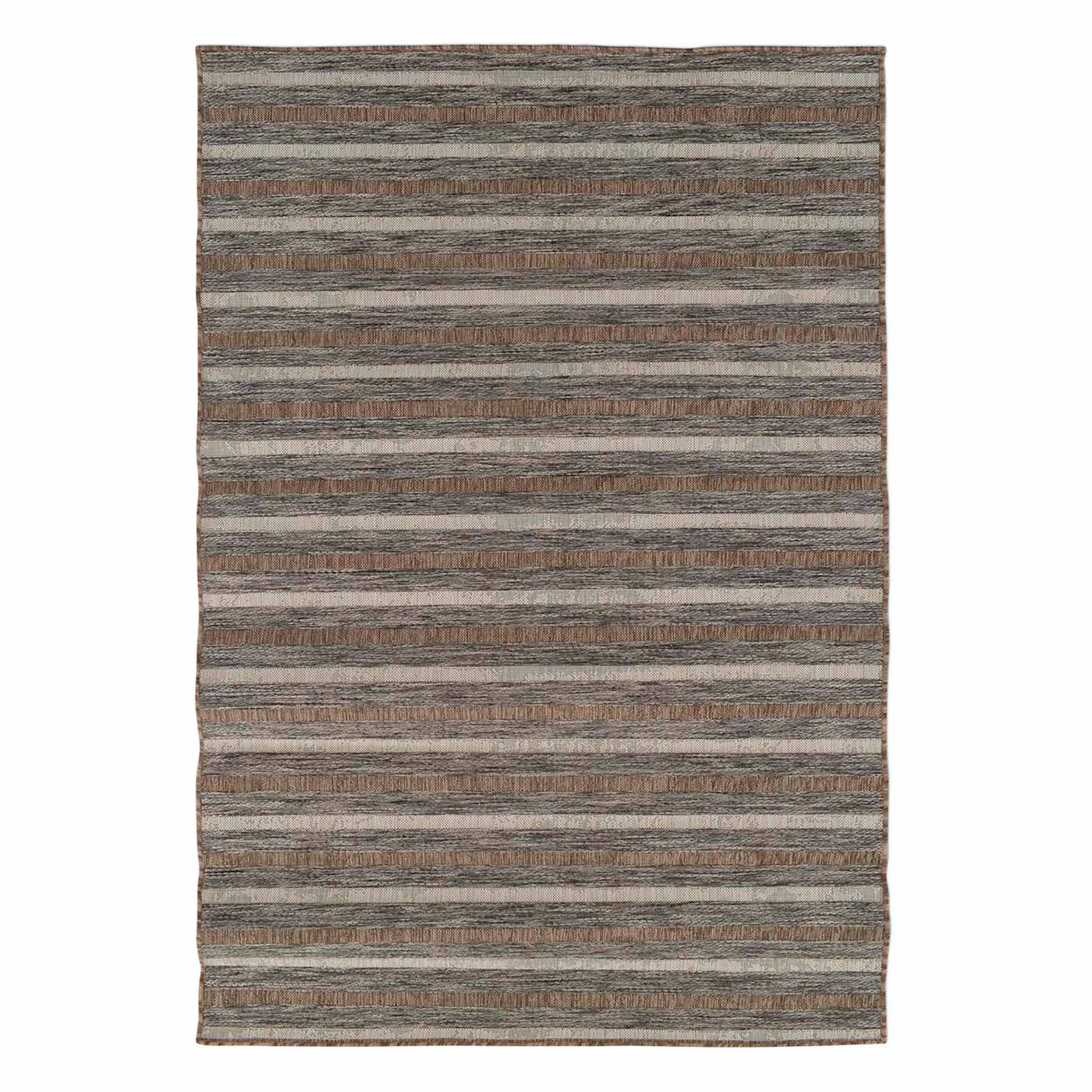 Ivory Brown Grey Striped Modern Indoor Outdoor Area Rug