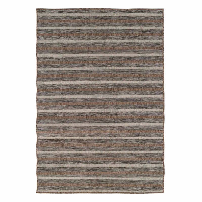 Ivory Brown Grey Striped Modern Indoor Outdoor Area Rug