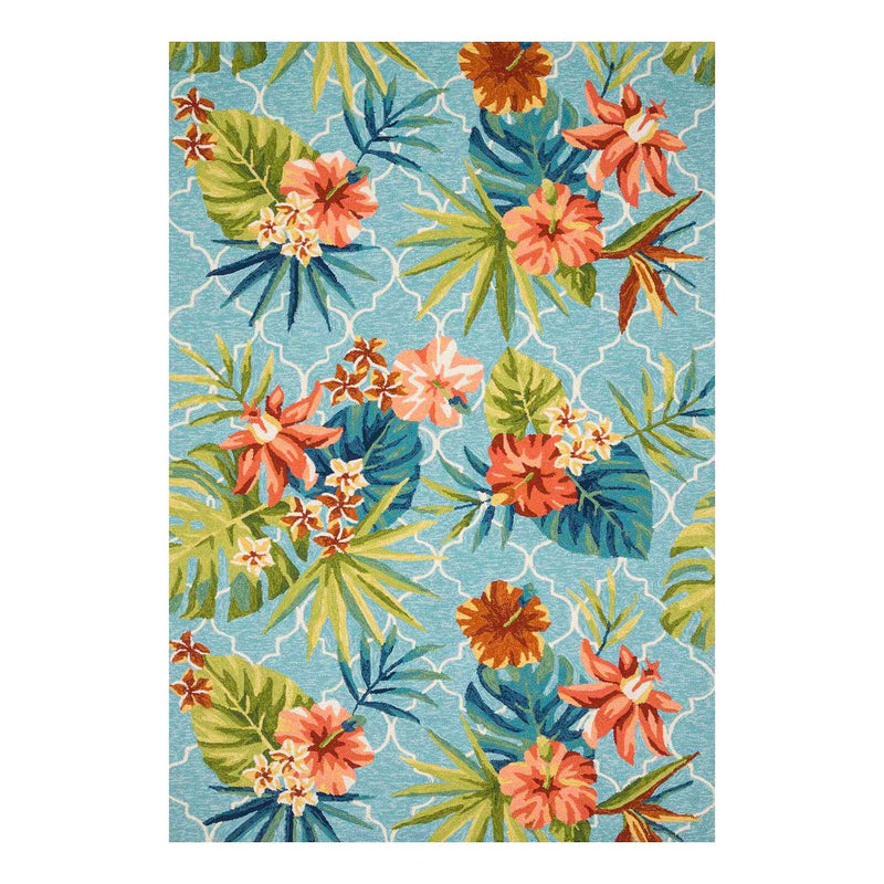 Santa Monica Trellis Aqua Floral Indoor Outdoor Area Rug