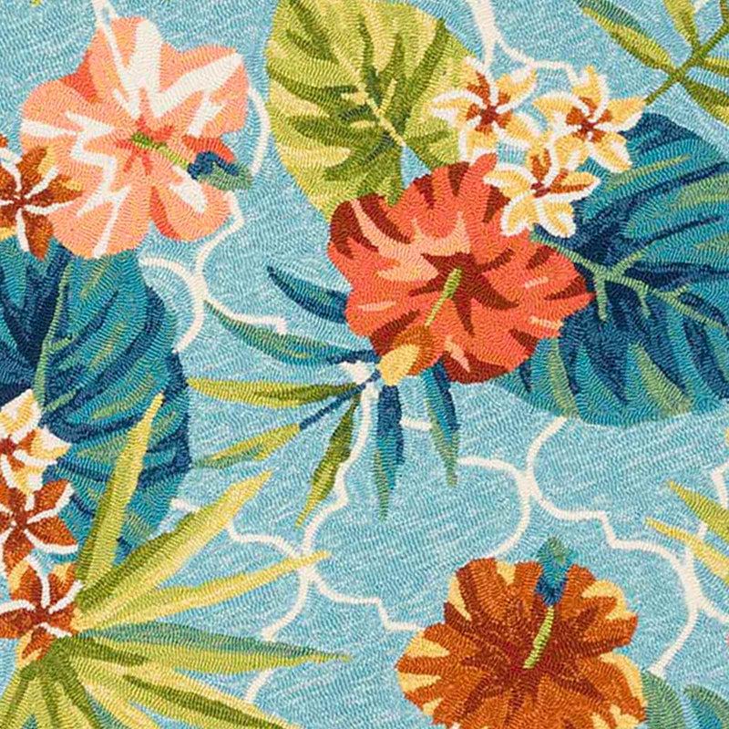 Santa Monica Trellis Aqua Floral Indoor Outdoor Area Rug