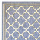 Blue Beige Quatrefoil Modern Indoor Outdoor Area Rug — detail view 1