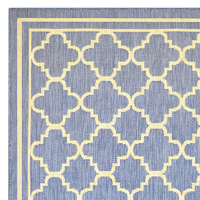 Blue Beige Quatrefoil Modern Indoor Outdoor Area Rug