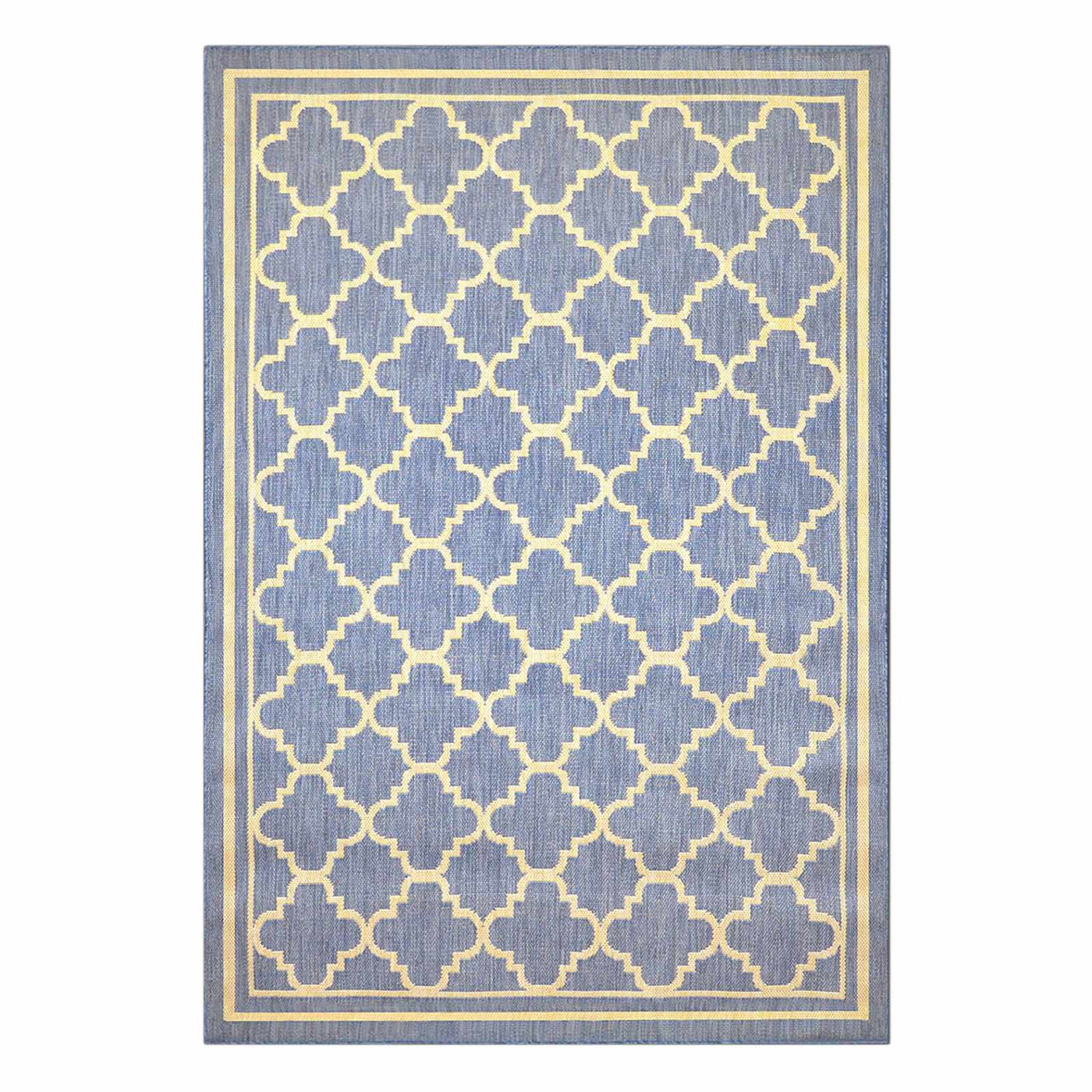 Blue Beige Quatrefoil Modern Indoor Outdoor Area Rug