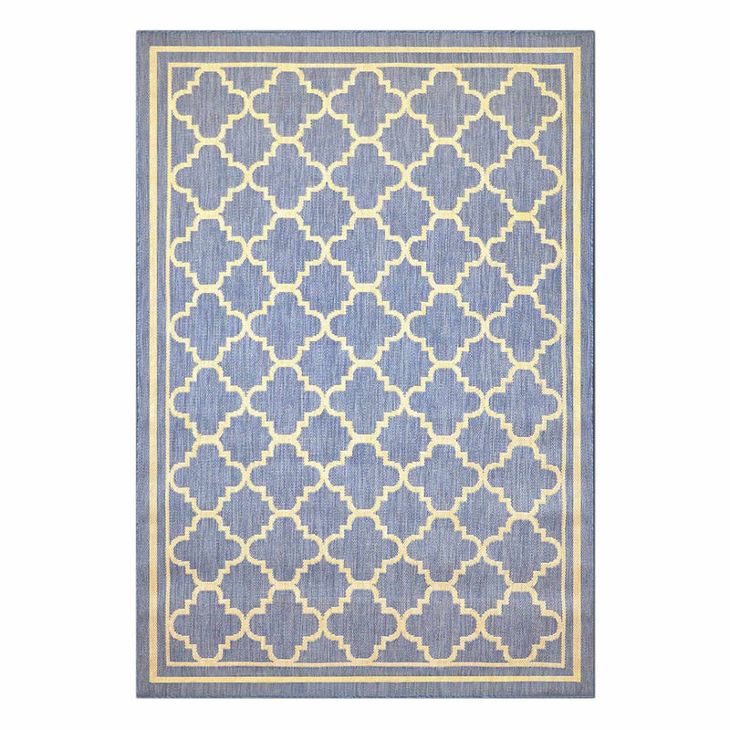 Blue Beige Quatrefoil Modern Indoor Outdoor Area Rug