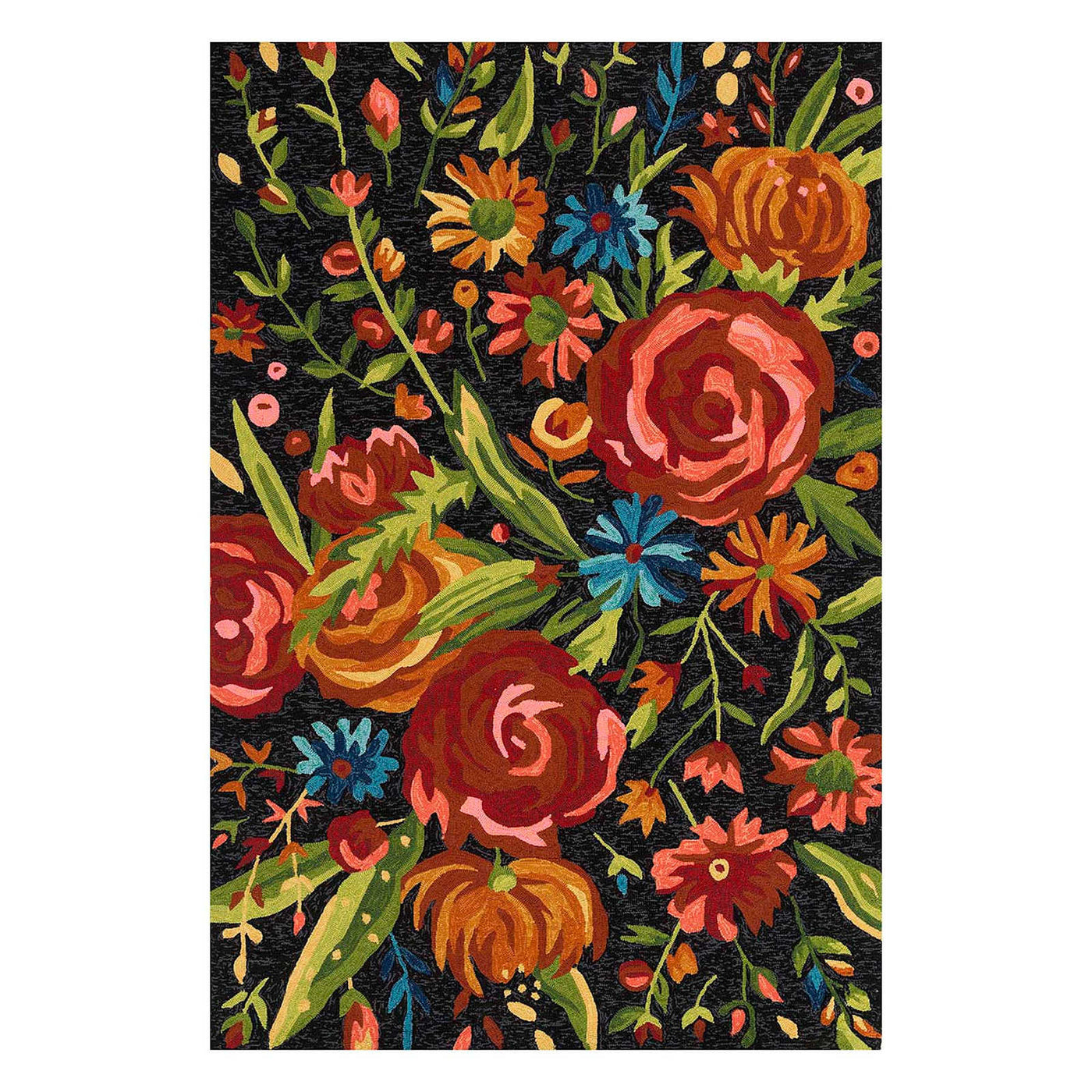 Santa Monica Floral Indoor Outdoor Area Rug — Black