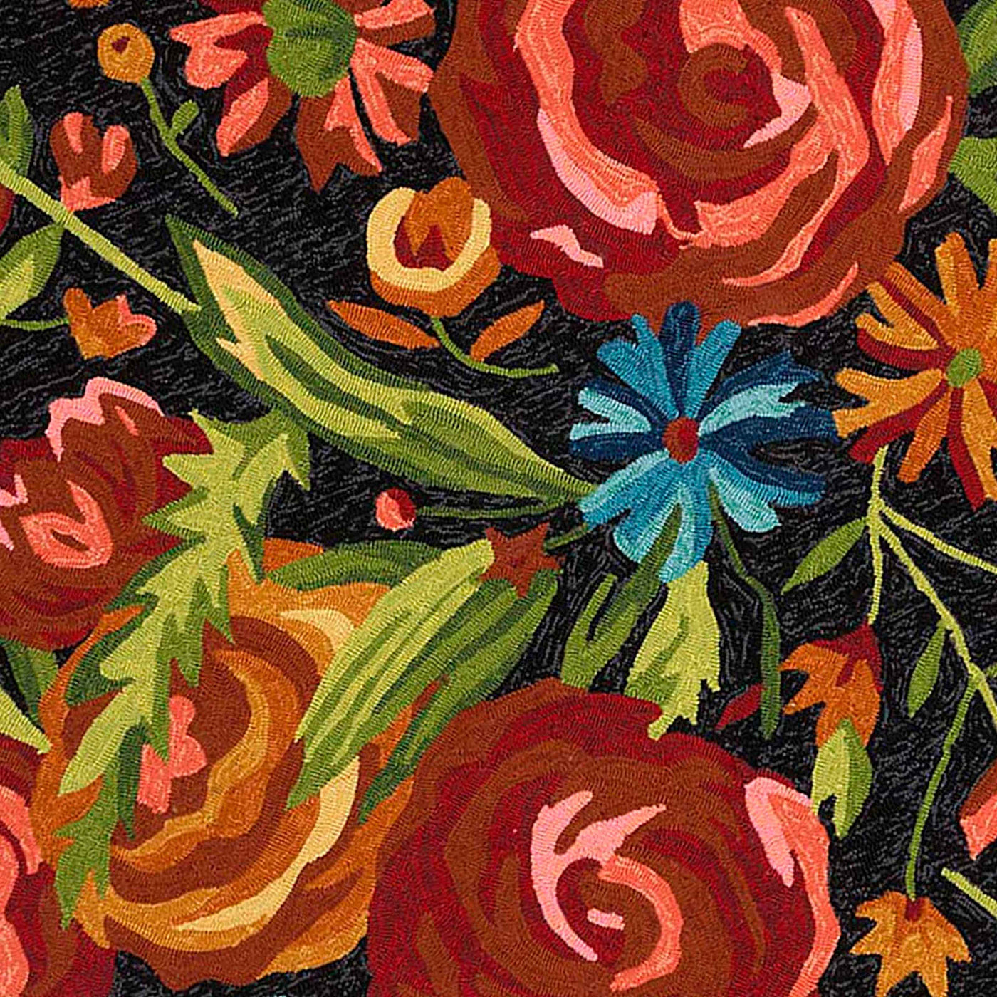 Santa Monica Floral Indoor Outdoor Area Rug — Black view 2