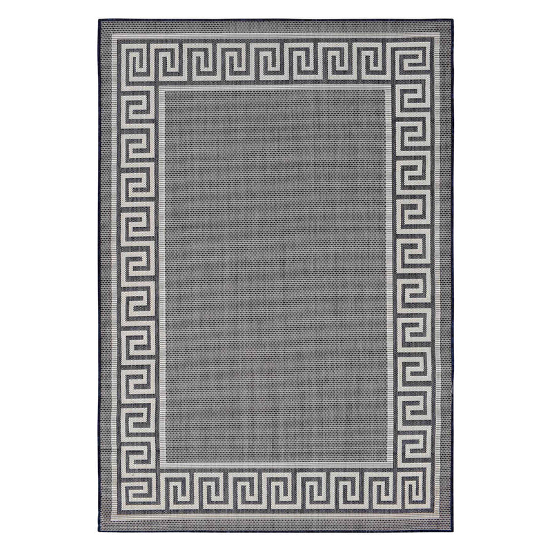 Dark Blue Cream Greek Key Indoor Outdoor Accent Rug