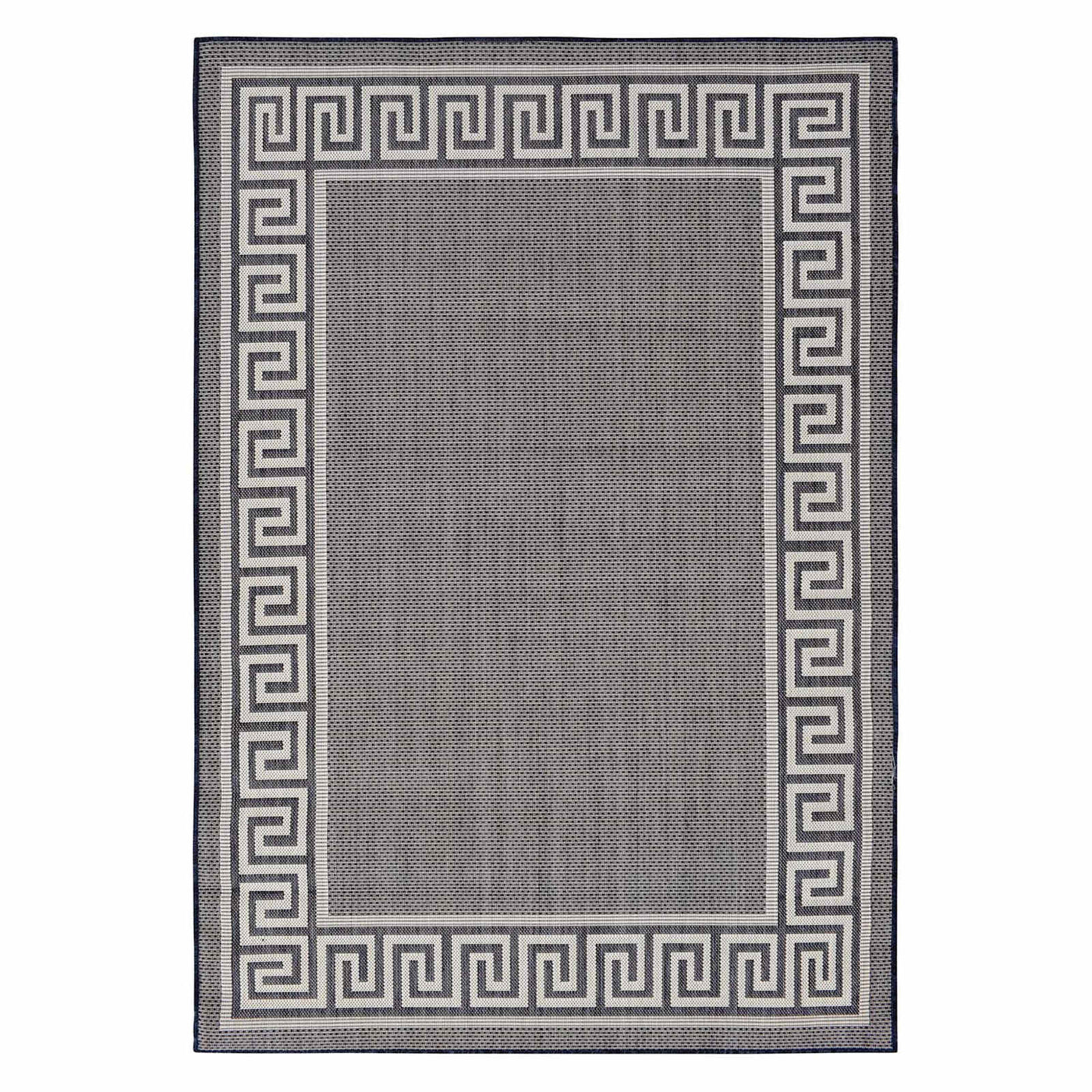Dark Blue Cream Greek Key Indoor Outdoor Area Rug