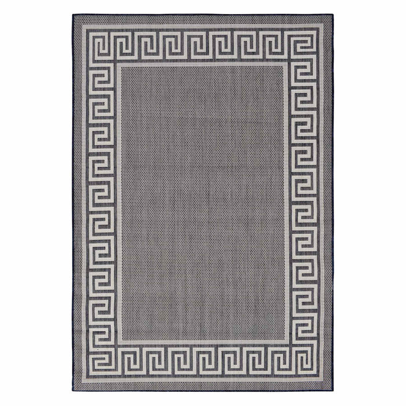 Dark Blue Cream Greek Key Indoor Outdoor Area Rug