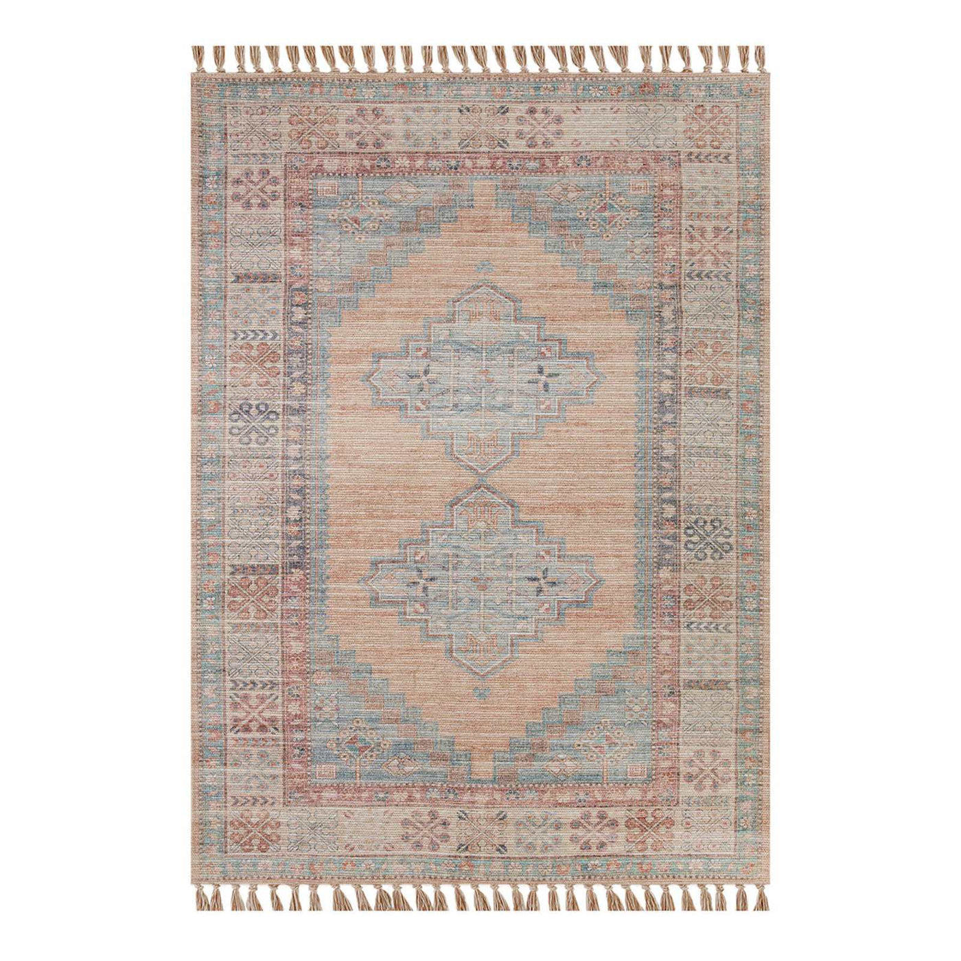 E336 Honeybloom Anna Vintage Medallion Fringe Outdoor Area Rug