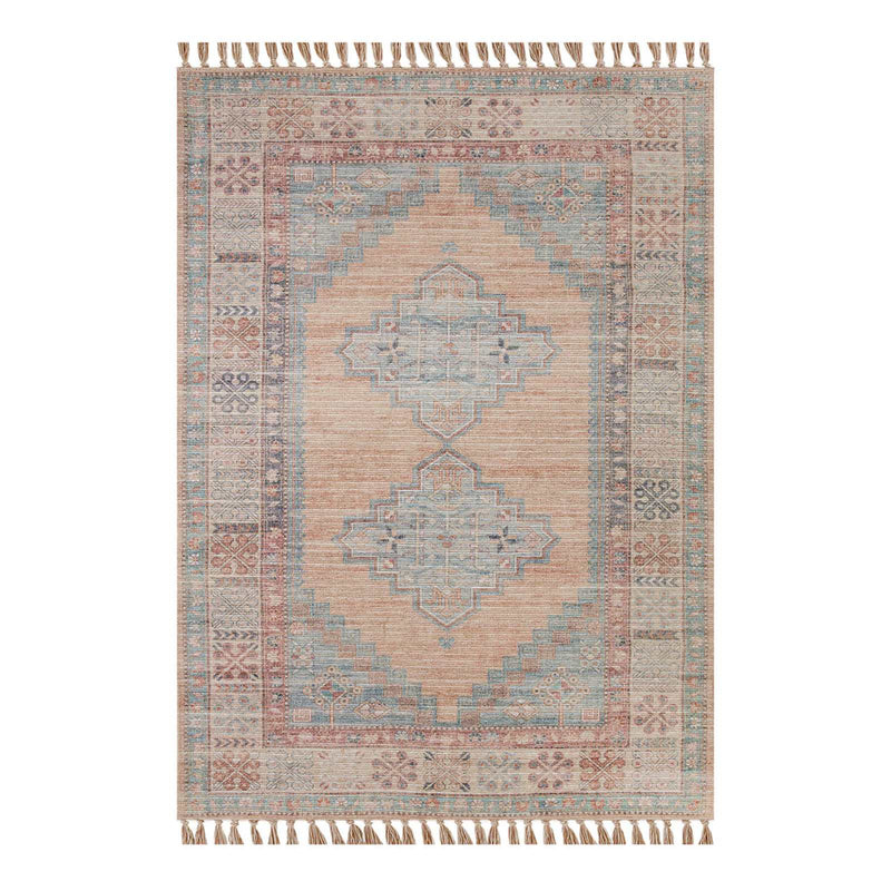 E336 Honeybloom Anna Vintage Medallion Fringe Outdoor Area Rug