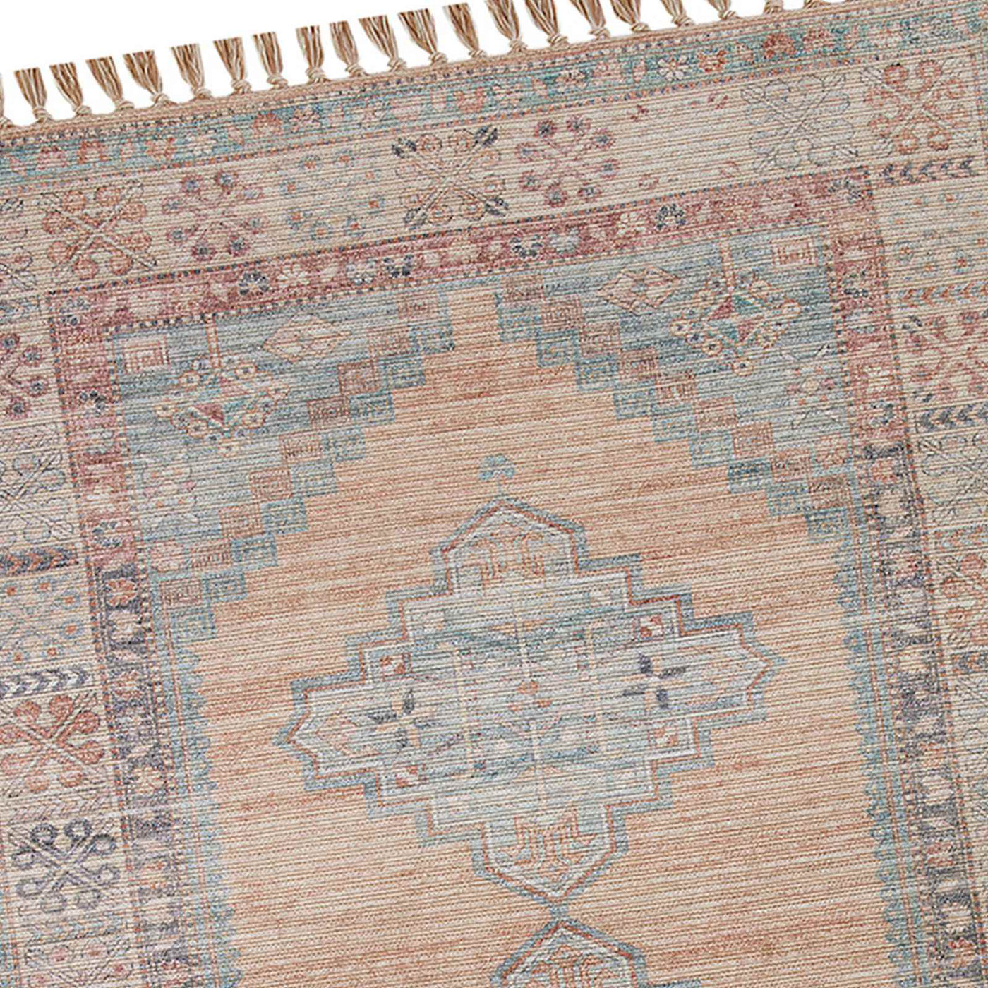 E336 Honeybloom Anna Vintage Medallion Fringe Outdoor Area Rug — detail view 3