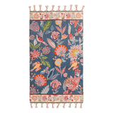 Floral & Bird Embroidered Blue Accent Rug