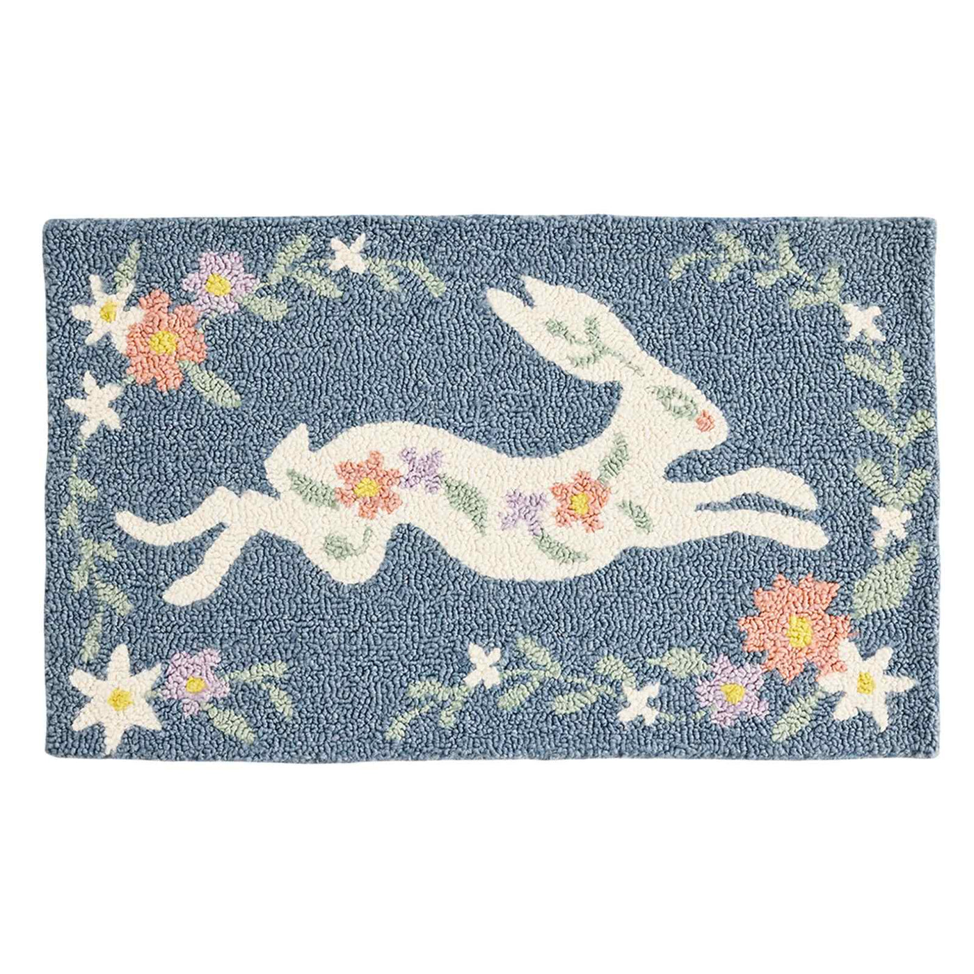 Floral Leaping Bunny Hook Accent Rug