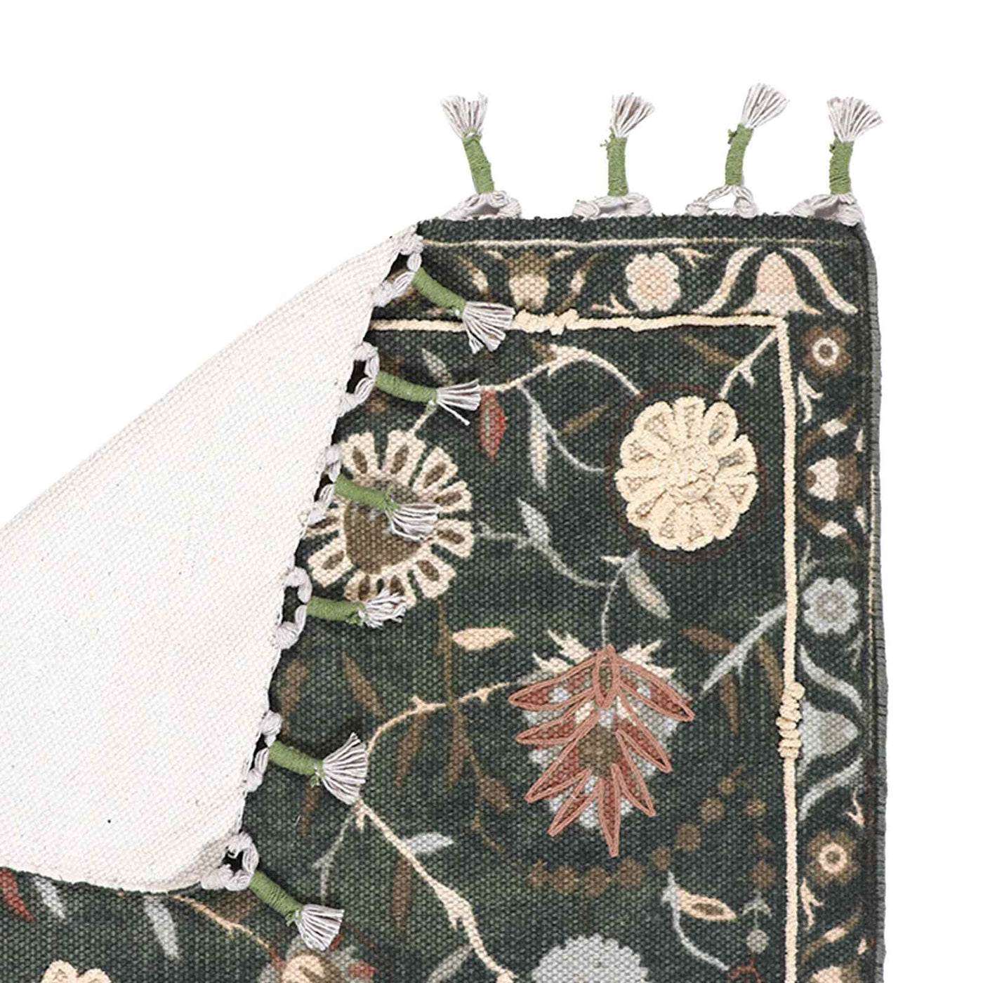 Green Floral Embroidered Accent Rug — detail view 2