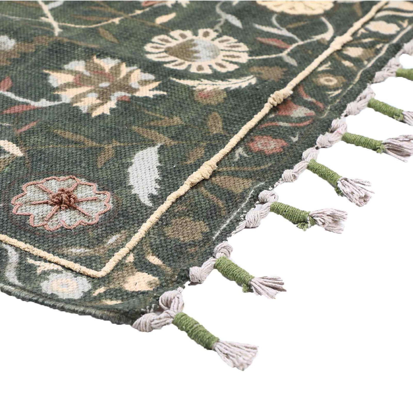 Green Floral Embroidered Accent Rug — detail view 1