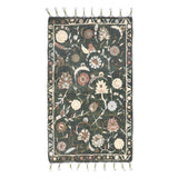 Green Floral Embroidered Accent Rug