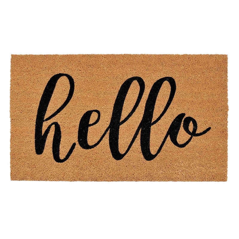Hello Script Black Natural Coir Mat
