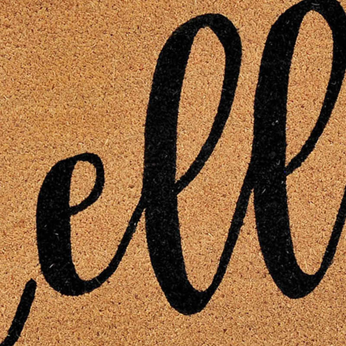 Hello Script Black Natural Coir Mat — detail view 1