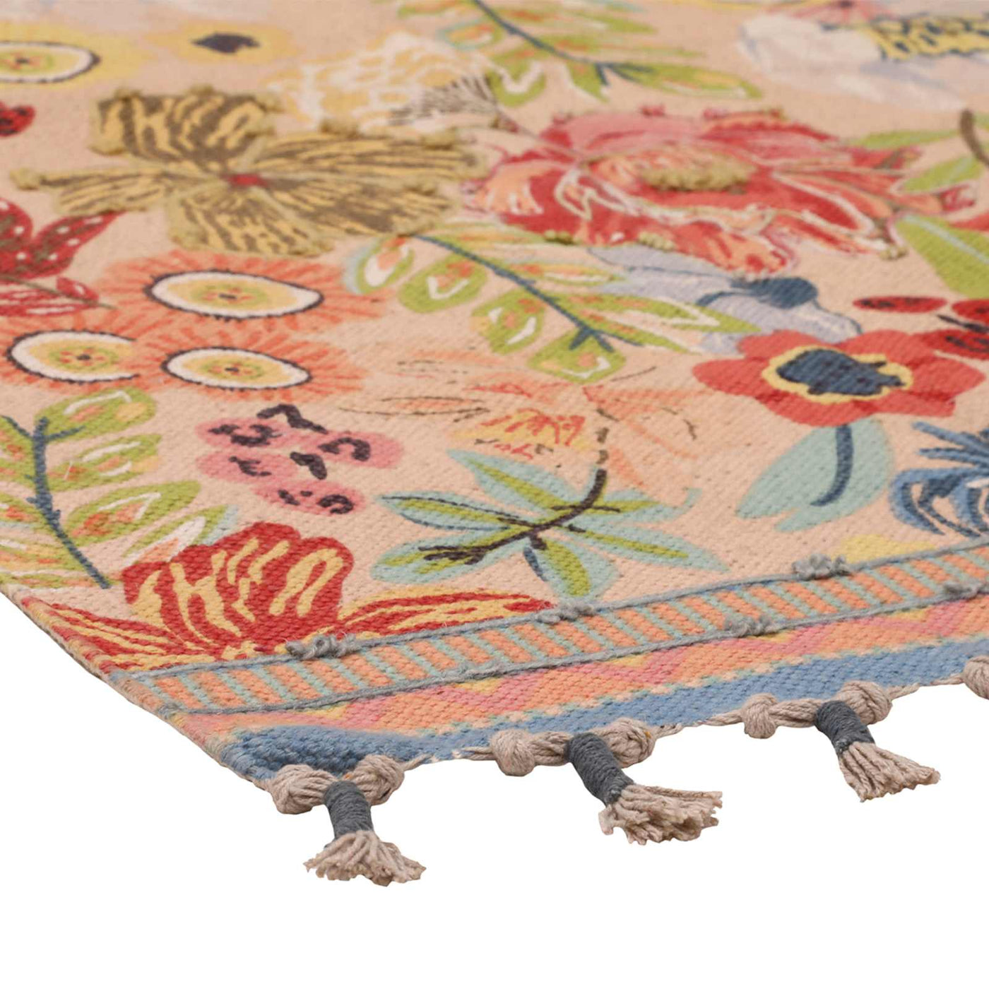 Ivory Floral Embroidered & Multi-Border Accent Rug — detail view 1
