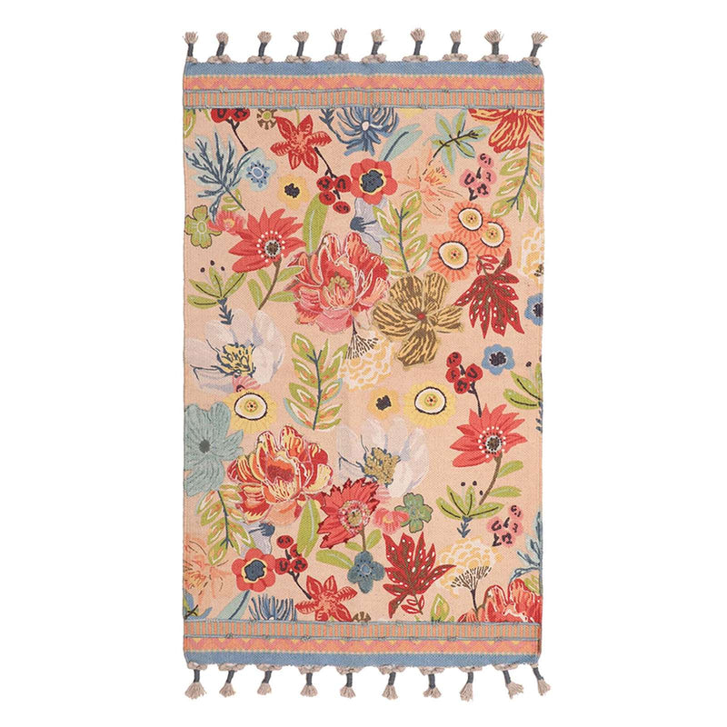 Ivory Floral Embroidered & Multi-Border Accent Rug