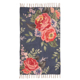 Large Floral Embroidered Navy Accent Rug