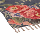 Large Floral Embroidered Navy Accent Rug — detail view 1