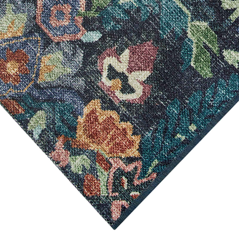 Navy Blue Traditional Print Washable Accent Rug