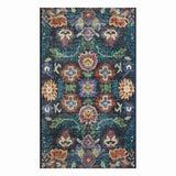 Navy Blue Traditional Print Washable Accent Rug
