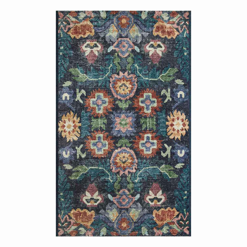Navy Blue Traditional Print Washable Accent Rug