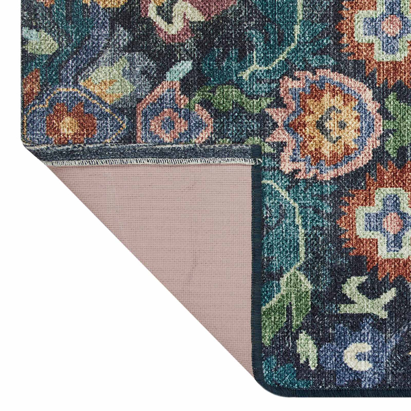 Navy Blue Traditional Print Washable Accent Rug — detail view 2