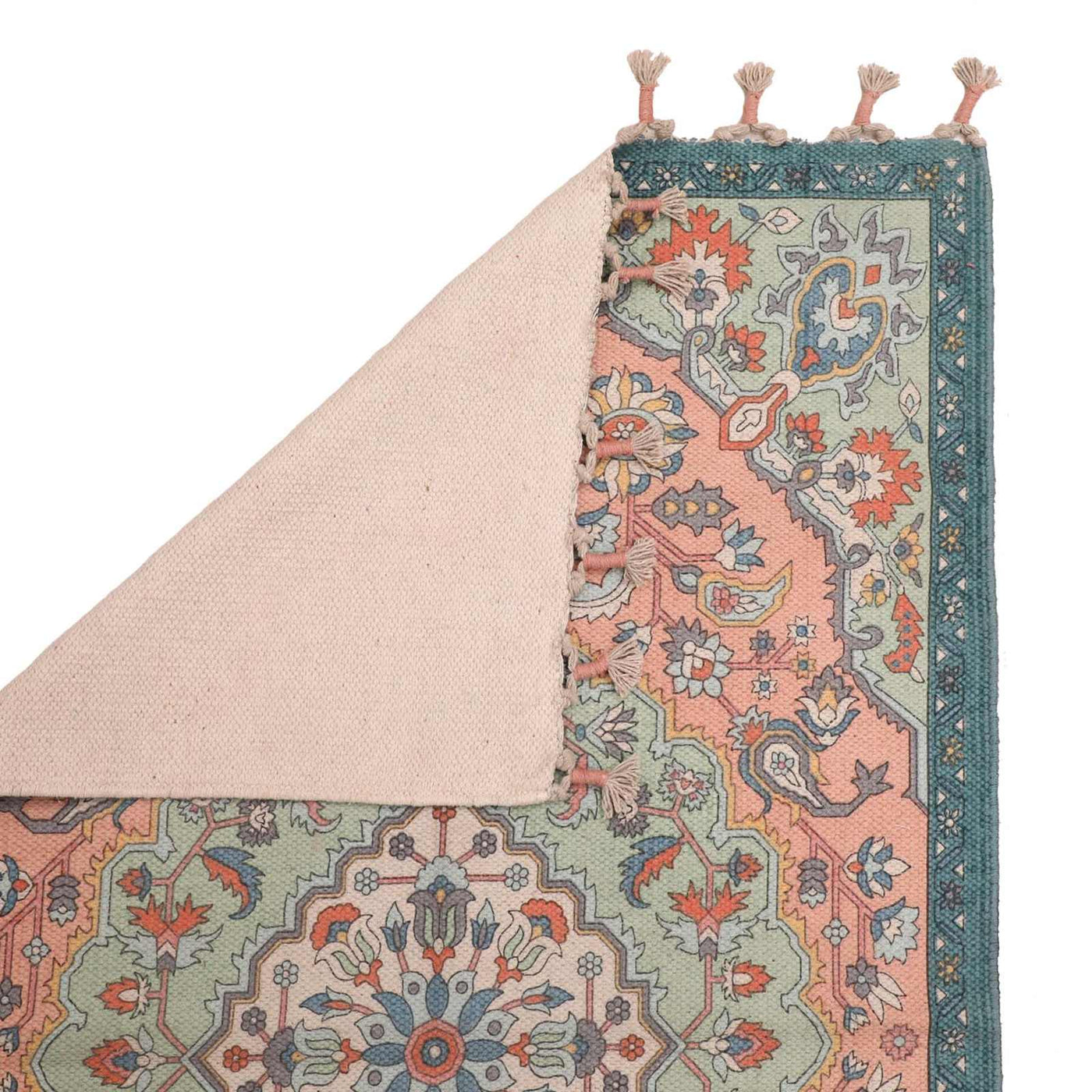 Turquoise & Pink Medallion Embroidered Accent Rug — detail view 2