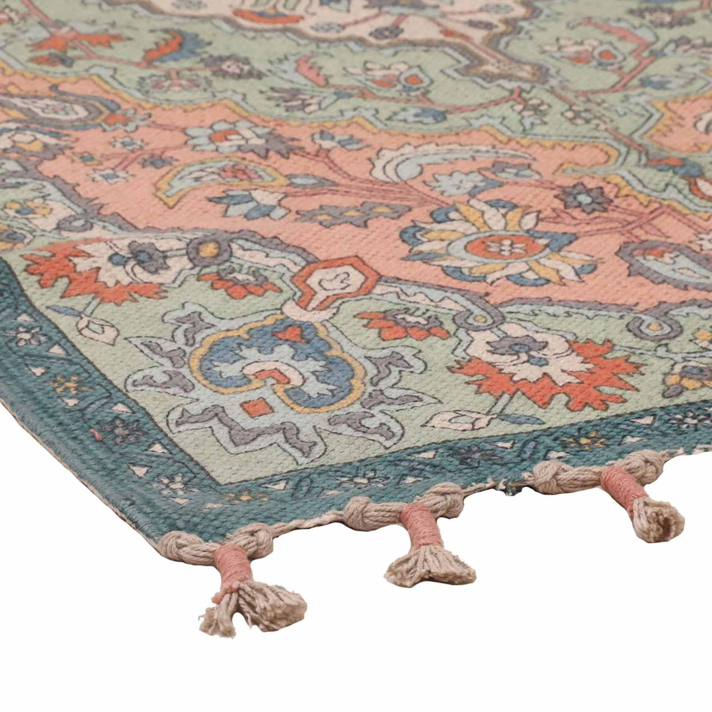 Turquoise & Pink Medallion Embroidered Accent Rug — detail view 1