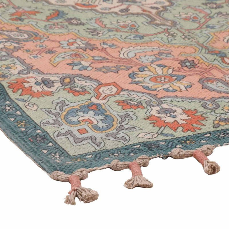 Turquoise & Pink Medallion Embroidered Accent Rug