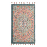 Turquoise & Pink Medallion Embroidered Accent Rug
