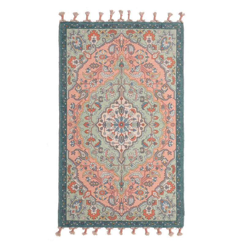 Turquoise & Pink Medallion Embroidered Accent Rug
